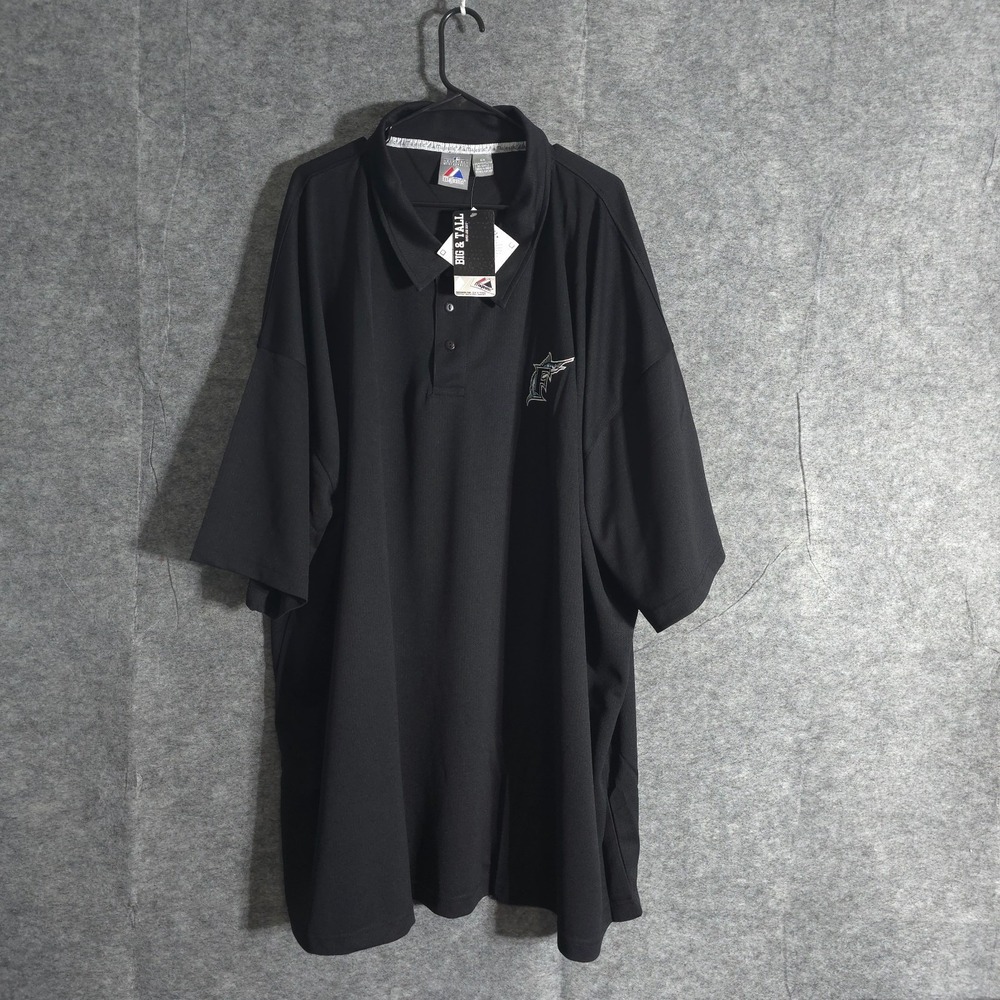 Florida Marlins Polo Shirt Mens 6XL Black Big Tall Baseball Jersey Majestic MLB